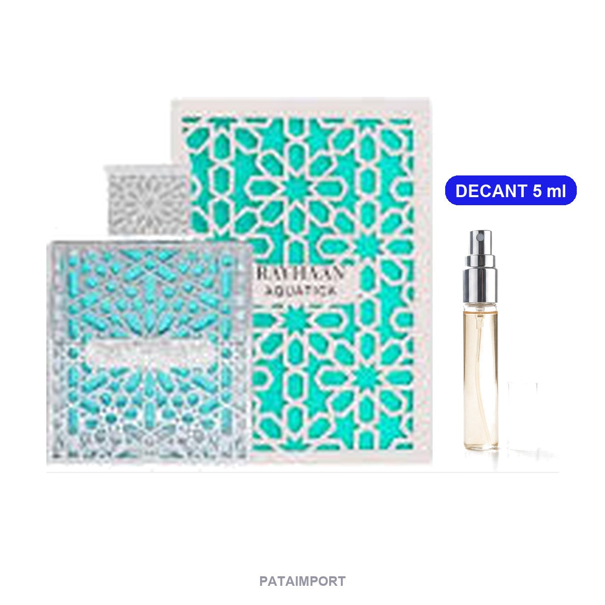 Decant de Rayhaan Aquatica — vial de 5 ml junto al frasco original | PATAIMPORT