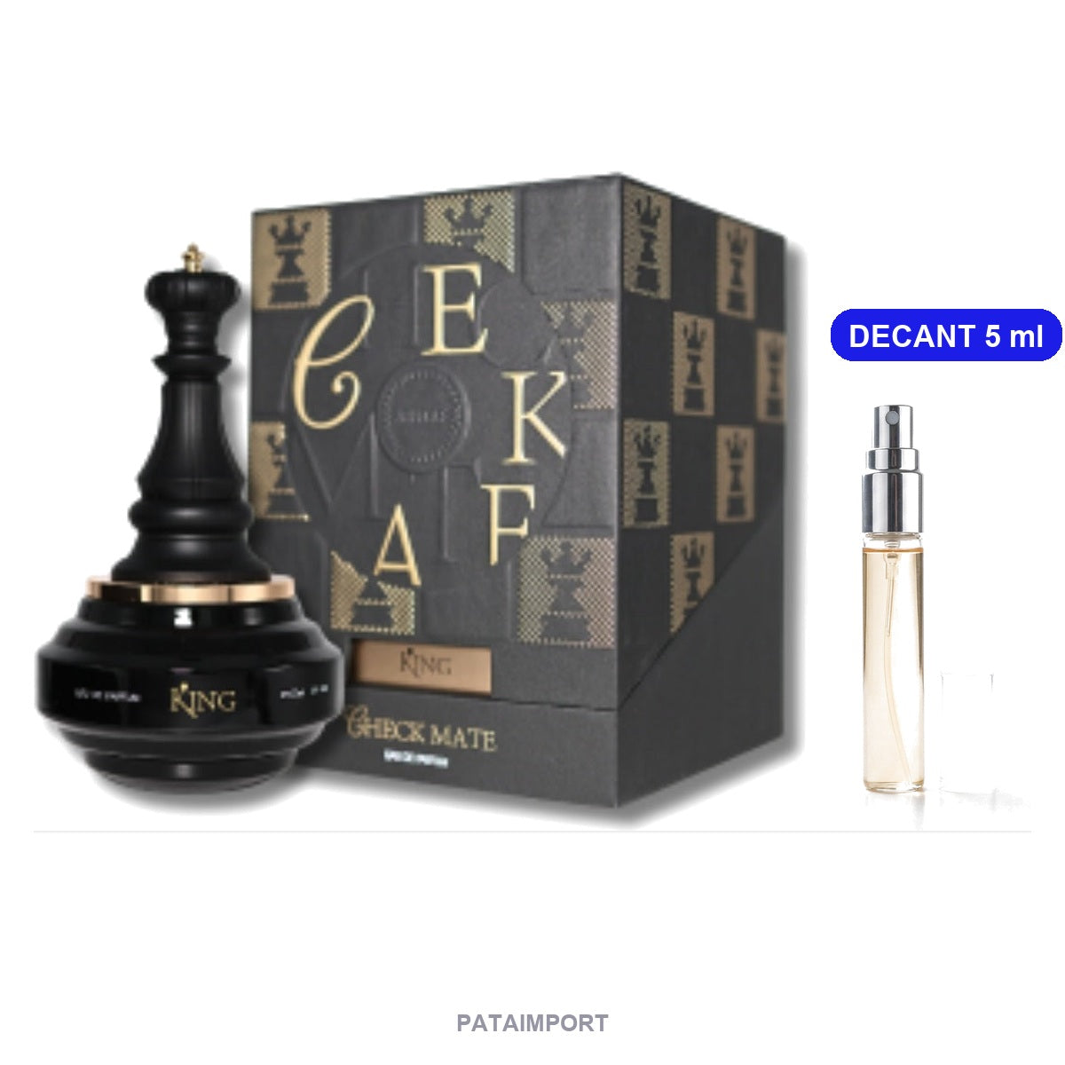 Decant de Armaf Check Mate King — vial de 5 ml junto al frasco original | PATAIMPORT