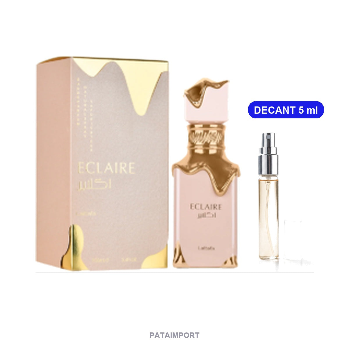 Decant de Lattafa Eclaire — vial de 5 ml junto al frasco original | PATAIMPORT