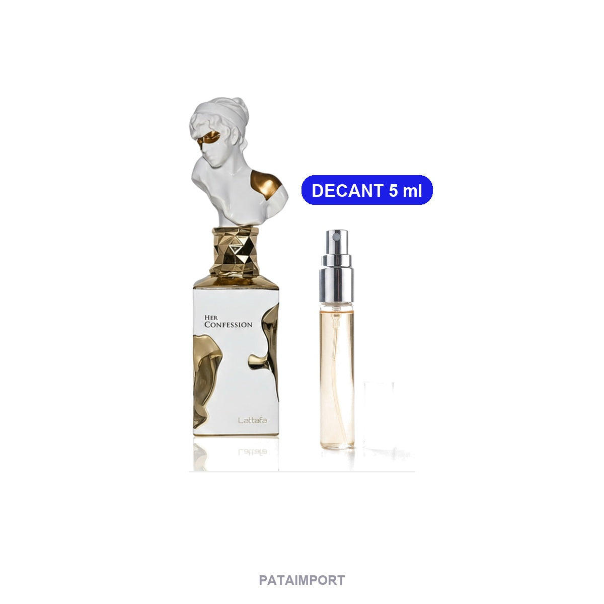 Decant de Lattafa Her Confession — vial de 5 ml junto al frasco original | PATAIMPORT