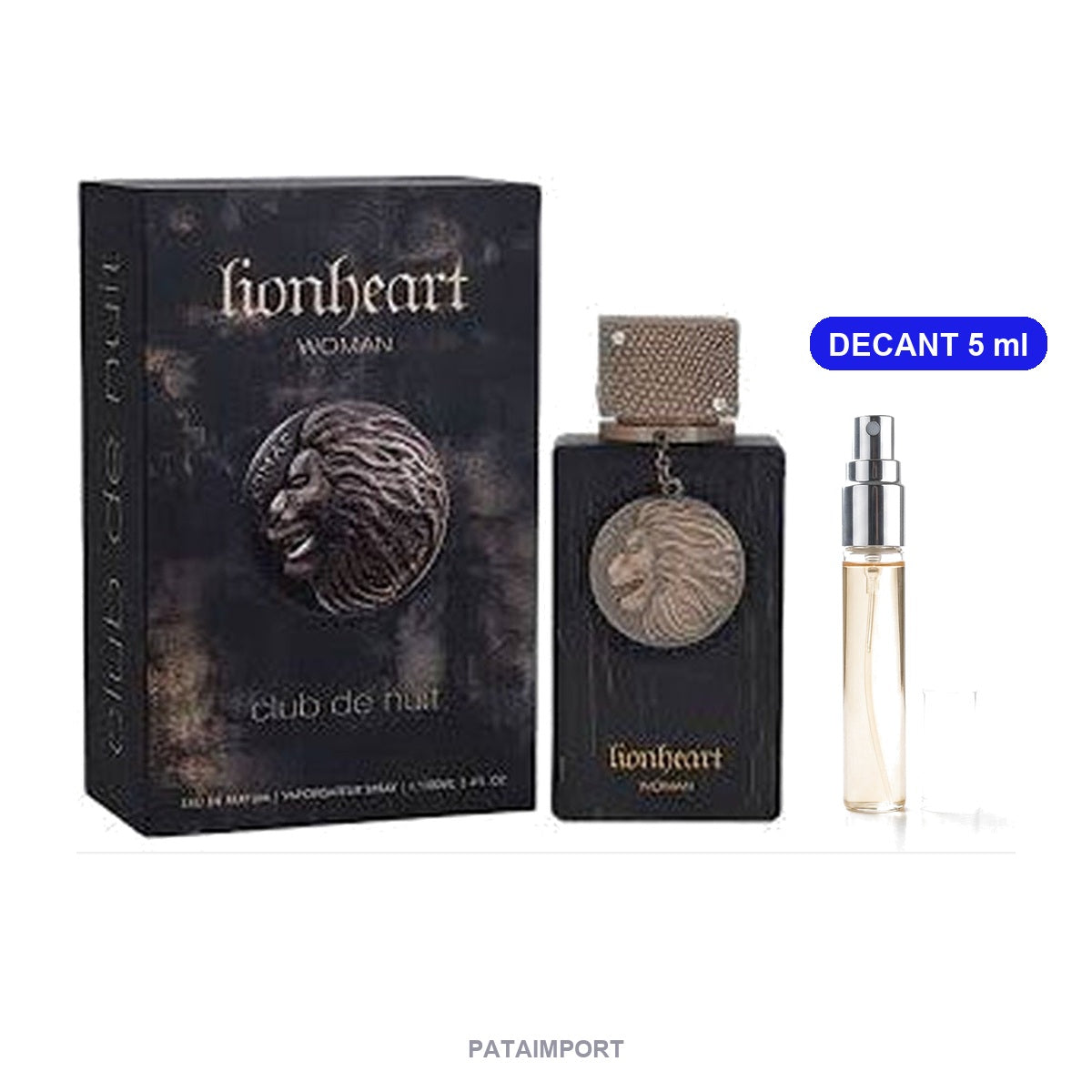 Decant de Armaf Club de Nuit Lionheart Woman — vial de 5 ml junto al frasco original | PATAIMPORT